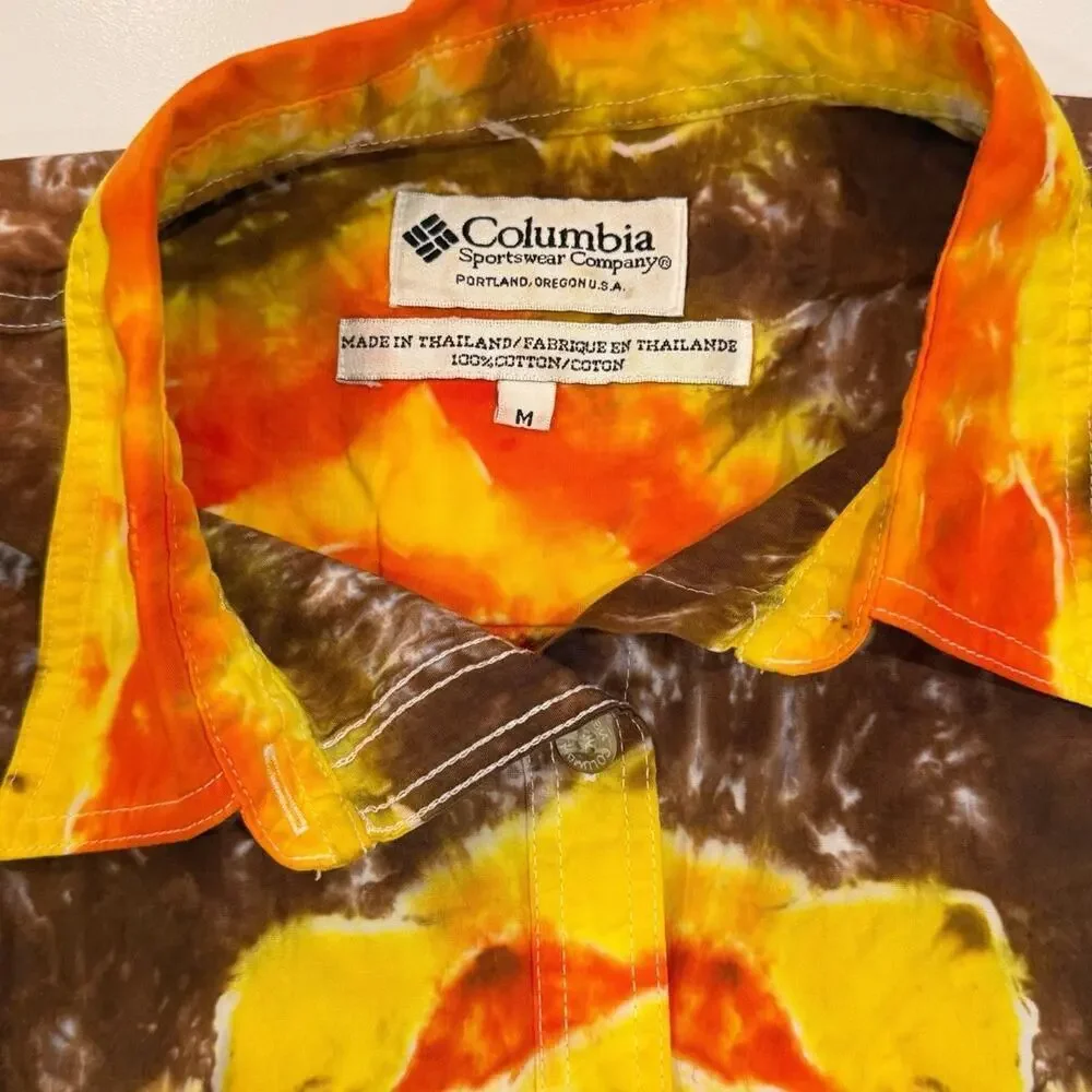 Vintage 90s Tie Dye Top Shirt Size Medium Brown Orange Cotton Hippie Artsy Boho